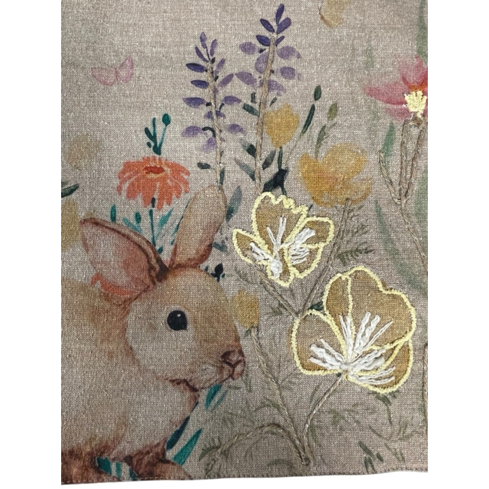 Rachel Zoe 72” Table Runner Beige Bunny Floral Print Easter Holiday Cottage Tan - Picture 5 of 8